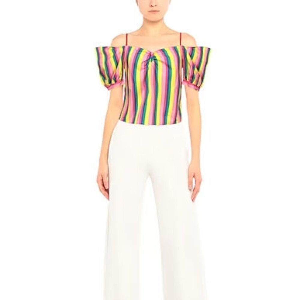 Staud Multi-Coloured Striped Ruby Top Size: S - B… - image 3